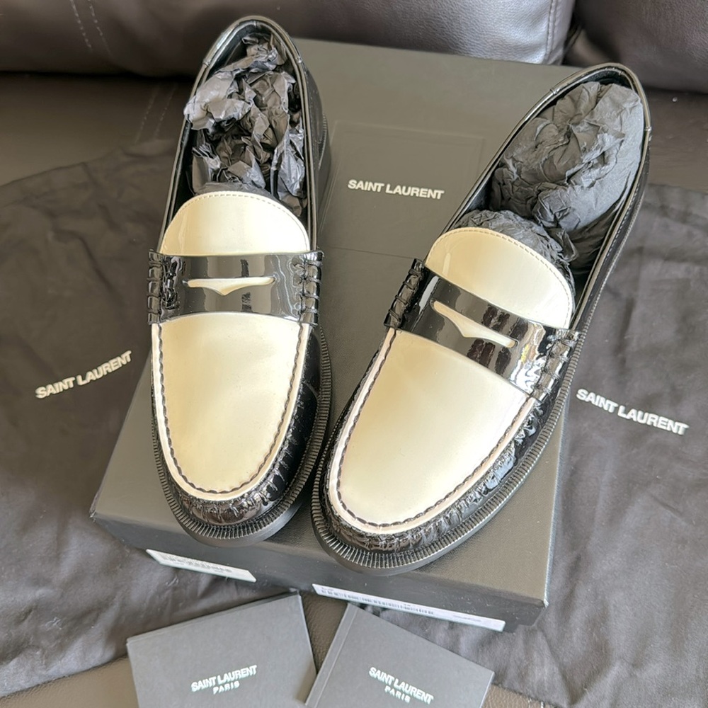 New Saint Laurent loafers size 38 in black/white